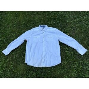 32‎ Bar Blues Men's Seersucker Button Down Shirt White Blue Stripe XL